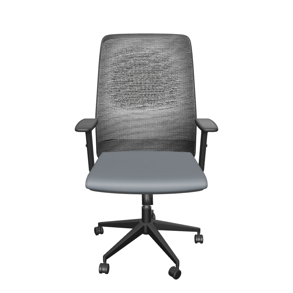 Staff Office Chair with nylon mesh back, fabric seat with high-density foam, adjustable armrests, lumbar support, gas lift, and PU caster wheels