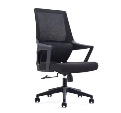 Staff Office Chair with high-quality mesh back, fixed armrests, tilt mechanism with single lock, and 1-year base warranty.