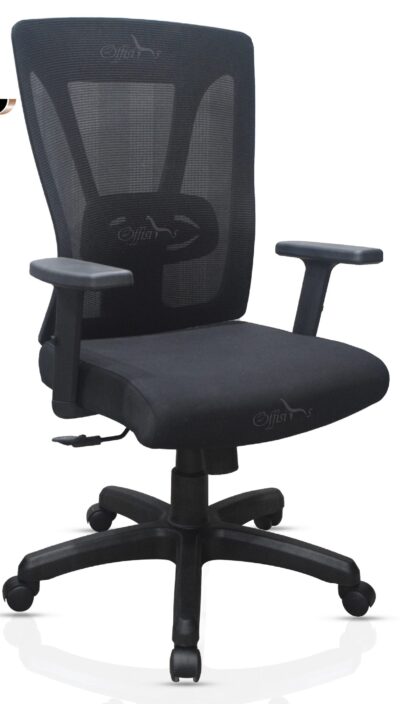 Staff Office Chair with high-back mesh design, adjustable headrest, lumbar support, reclining backrest, height-adjustable seat, ergonomic armrests, and silent wheels.