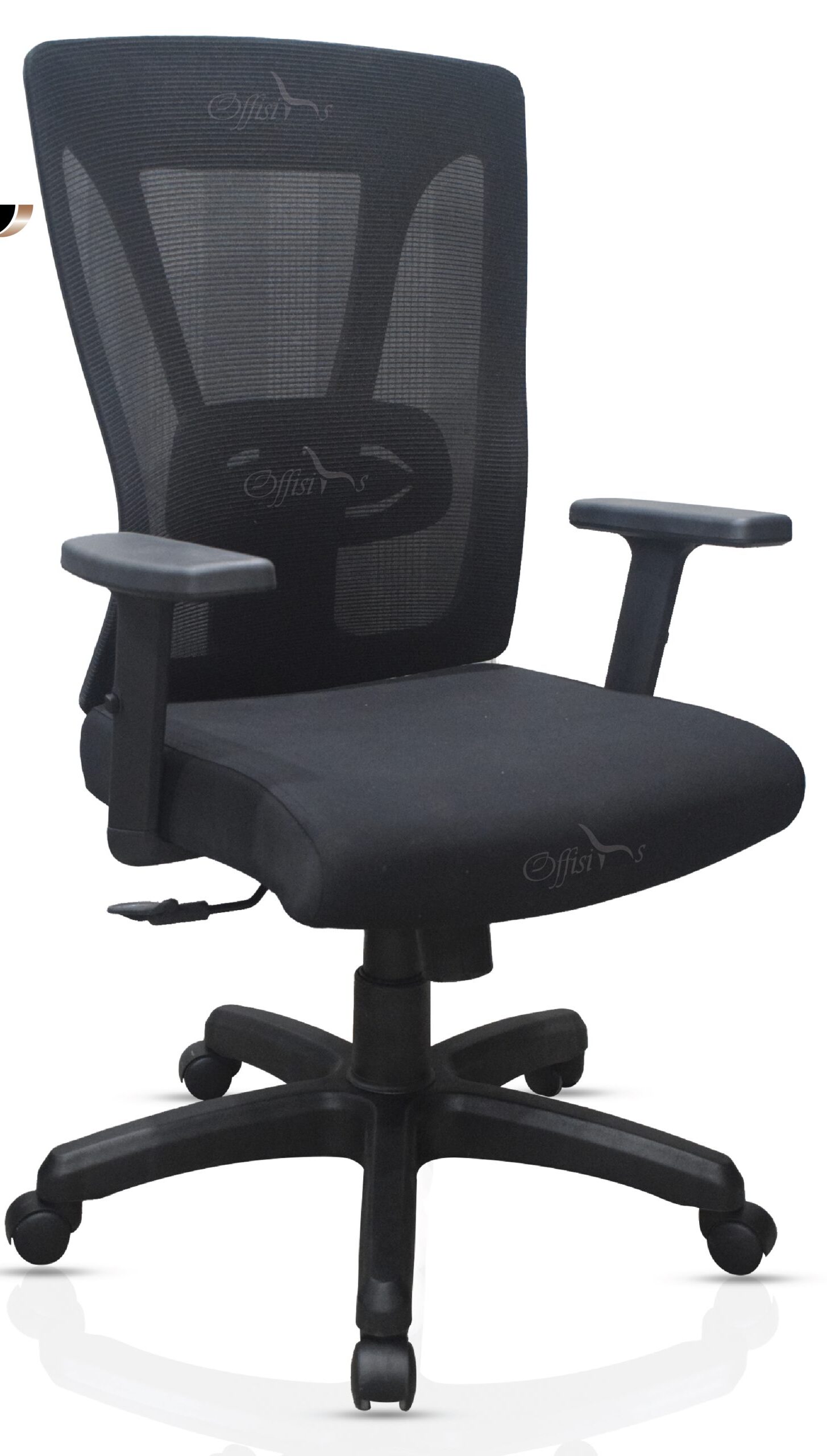 Staff Office Chair with high-back mesh design, adjustable headrest, lumbar support, reclining backrest, height-adjustable seat, ergonomic armrests, and silent wheels.
