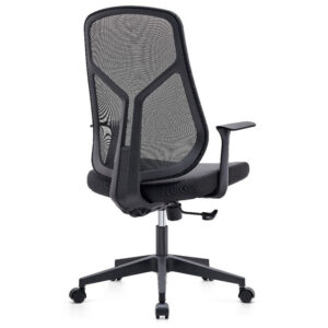 Tasko Office Chair with breathable mesh back, lumbar support, cushioned foam seat, fixed armrests, height adjustment, tilt mechanism, and swivel base.